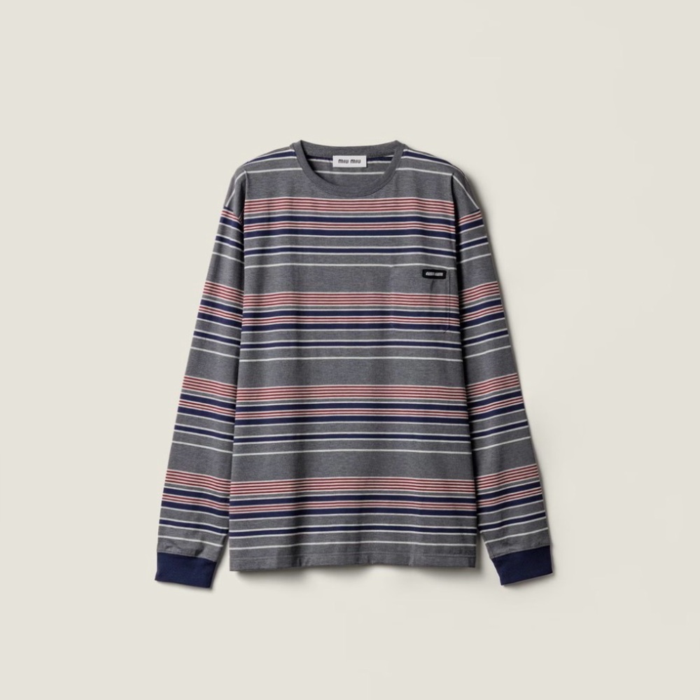 NWT - Miu Miu - Striped Jersey Long Sleeve Crew Neck T-shirt - Sz XS